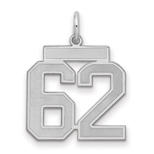 Sterling Silver Silver/Rhodium-Plated Satin Number 62 Charm