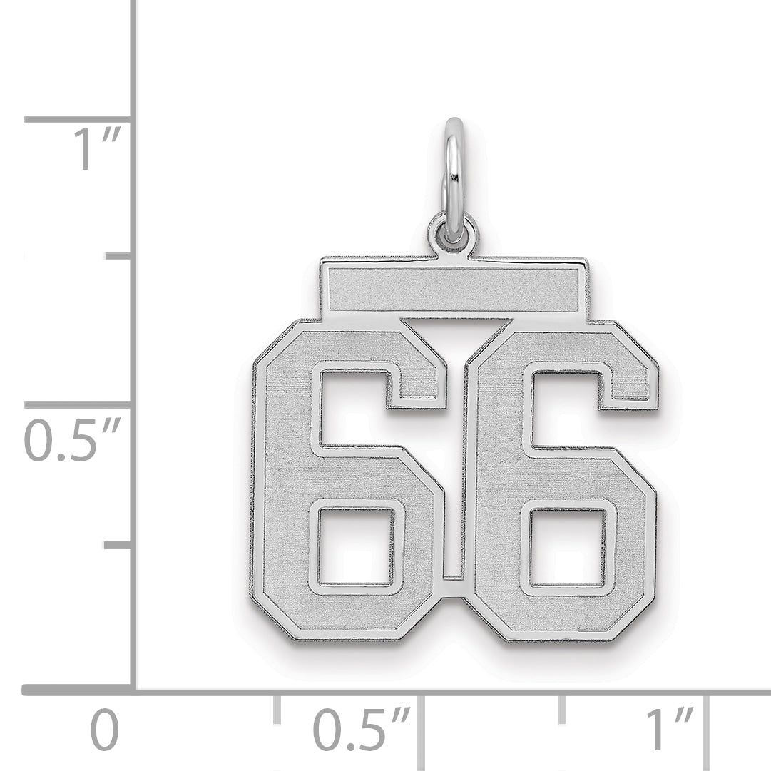 Sterling Silver Silver/Rhodium-Plated Satin Number 66 Charm