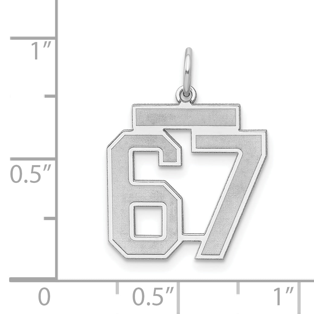 Sterling Silver Silver/Rhodium-Plated Satin Number 67 Charm