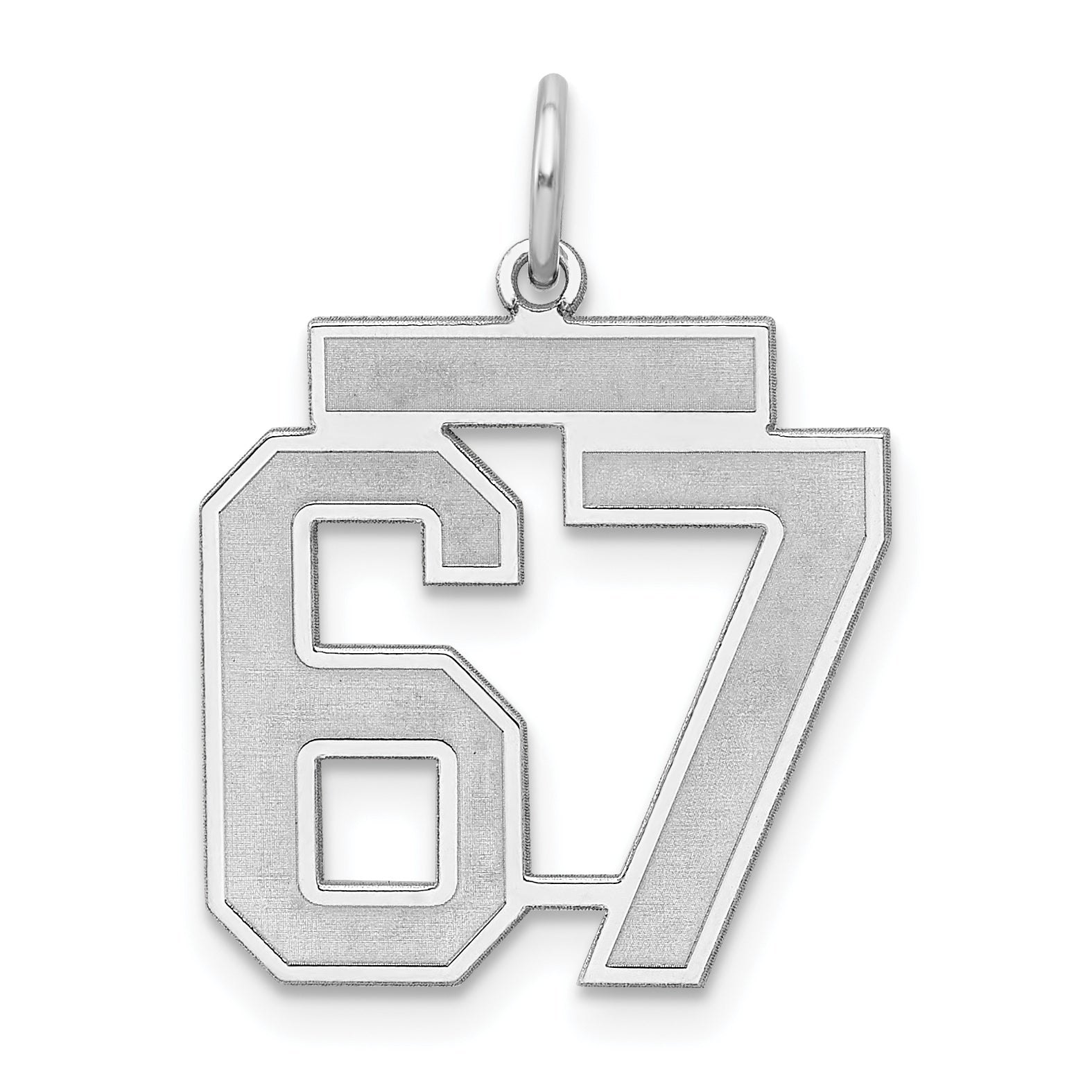 Sterling Silver Silver/Rhodium-Plated Satin Number 67 Charm