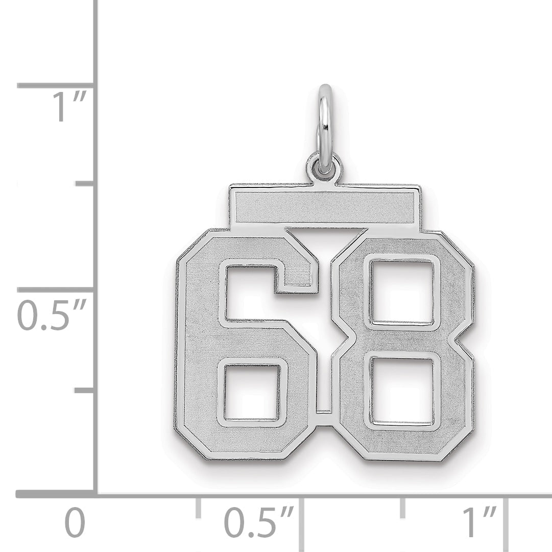 Sterling Silver Silver/Rhodium-Plated Satin Number 68 Charm