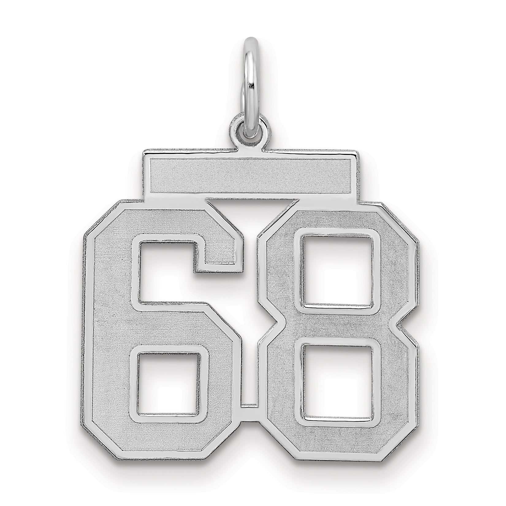 Sterling Silver Silver/Rhodium-Plated Satin Number 68 Charm