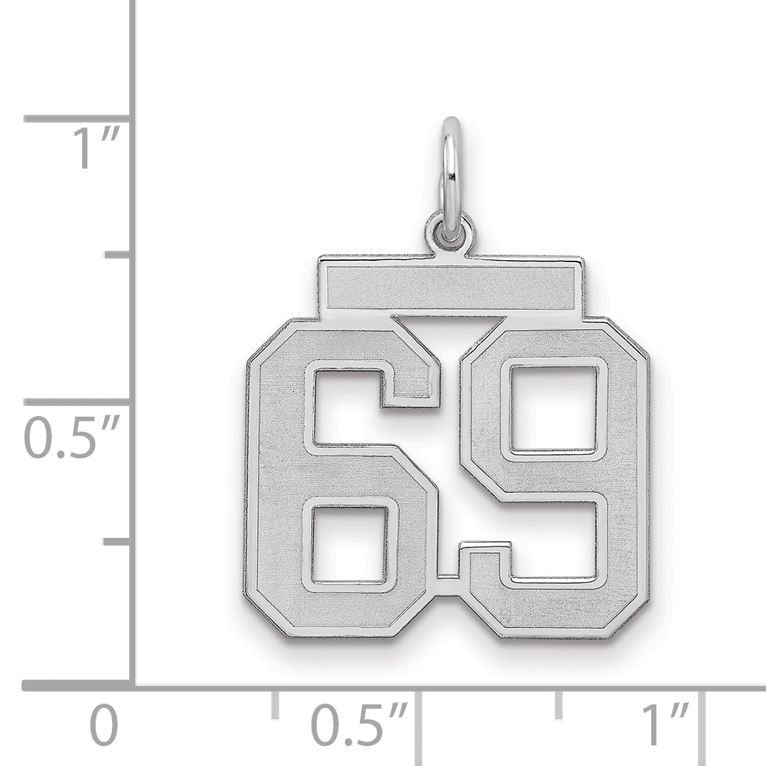 Sterling Silver Silver/Rhodium-Plated Satin Number 69 Charm