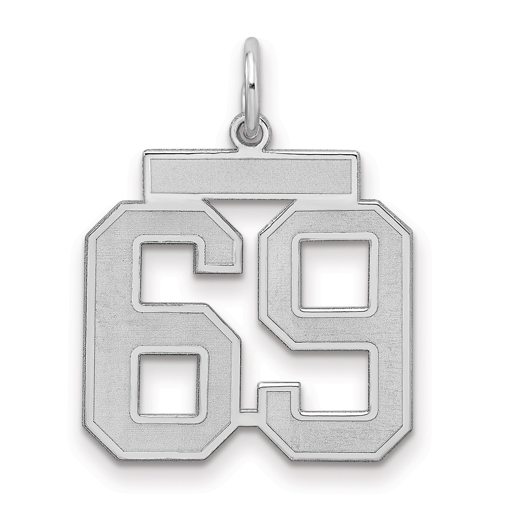 Sterling Silver Silver/Rhodium-Plated Satin Number 69 Charm