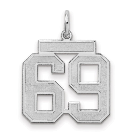 Sterling Silver Silver/Rhodium-Plated Satin Number 69 Charm