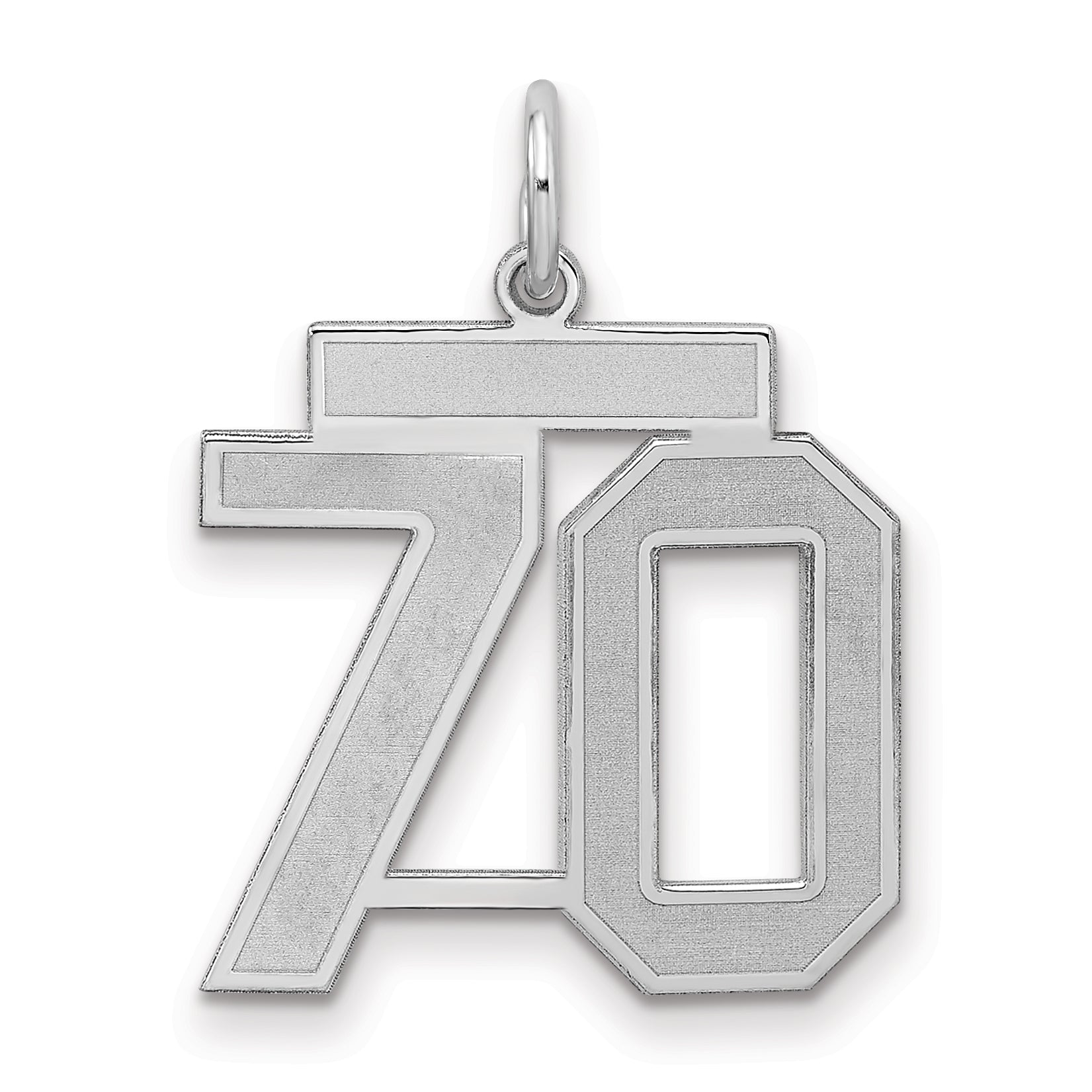 Sterling Silver Silver/Rhodium-Plated Satin Number 70 Charm