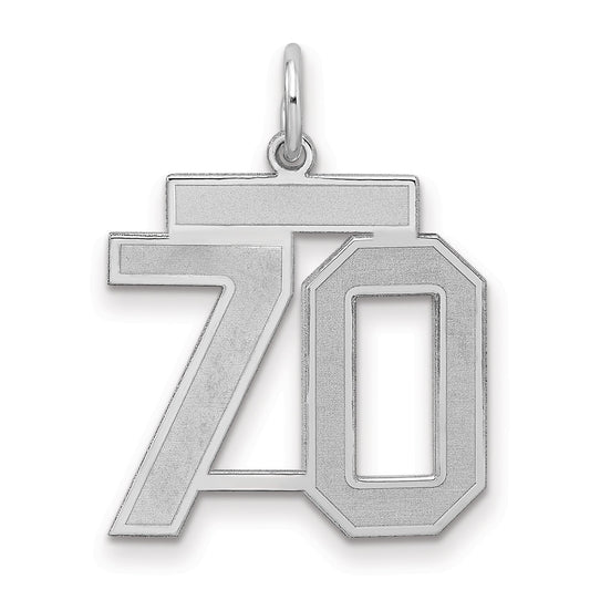 Sterling Silver Silver/Rhodium-Plated Satin Number 70 Charm