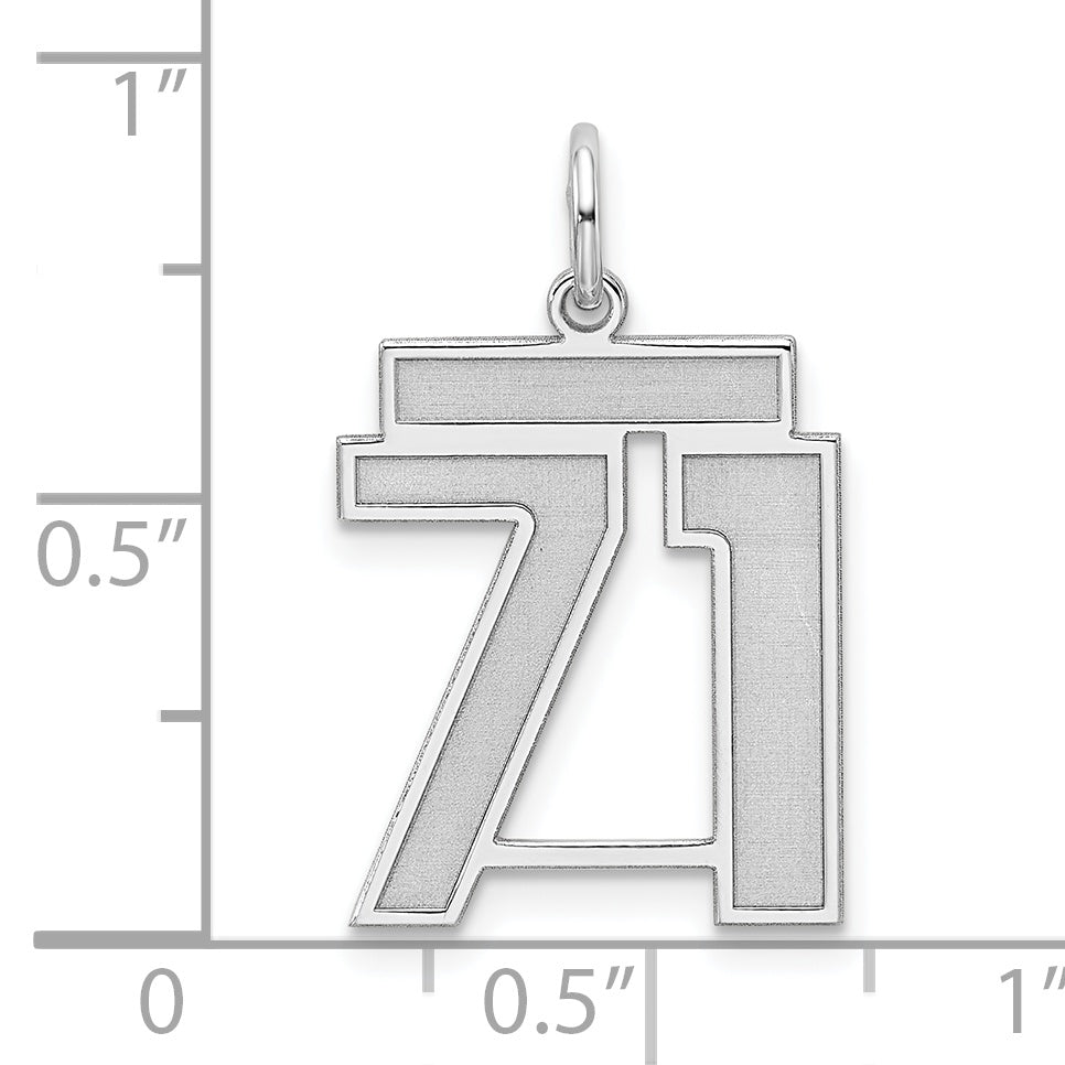 Sterling Silver Silver/Rhodium-Plated Satin Number 71 Charm