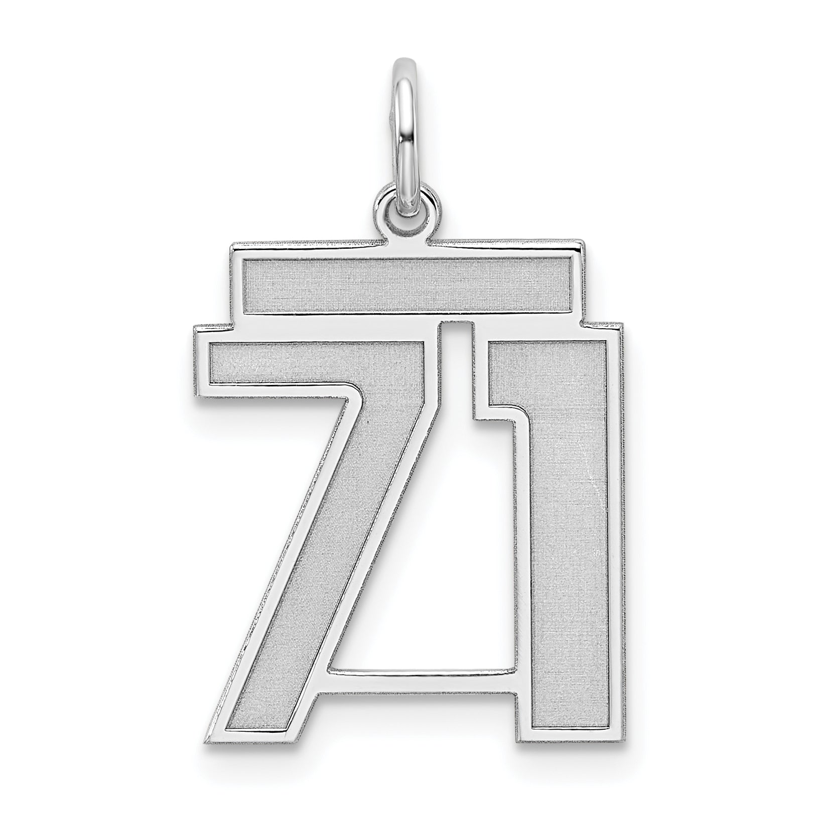 Sterling Silver Silver/Rhodium-Plated Satin Number 71 Charm