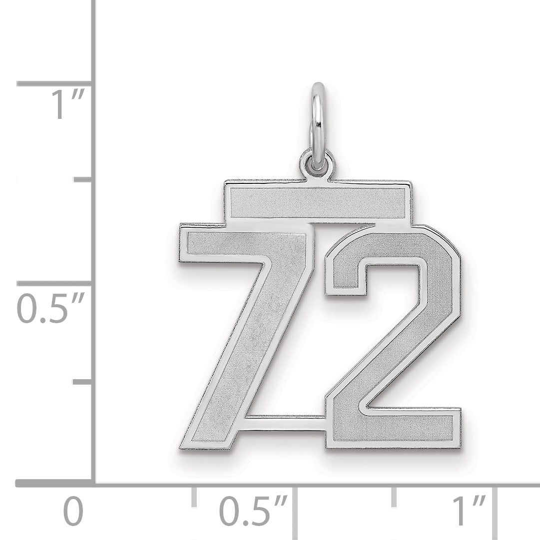 Sterling Silver Silver/Rhodium-Plated Satin Number 72 Charm