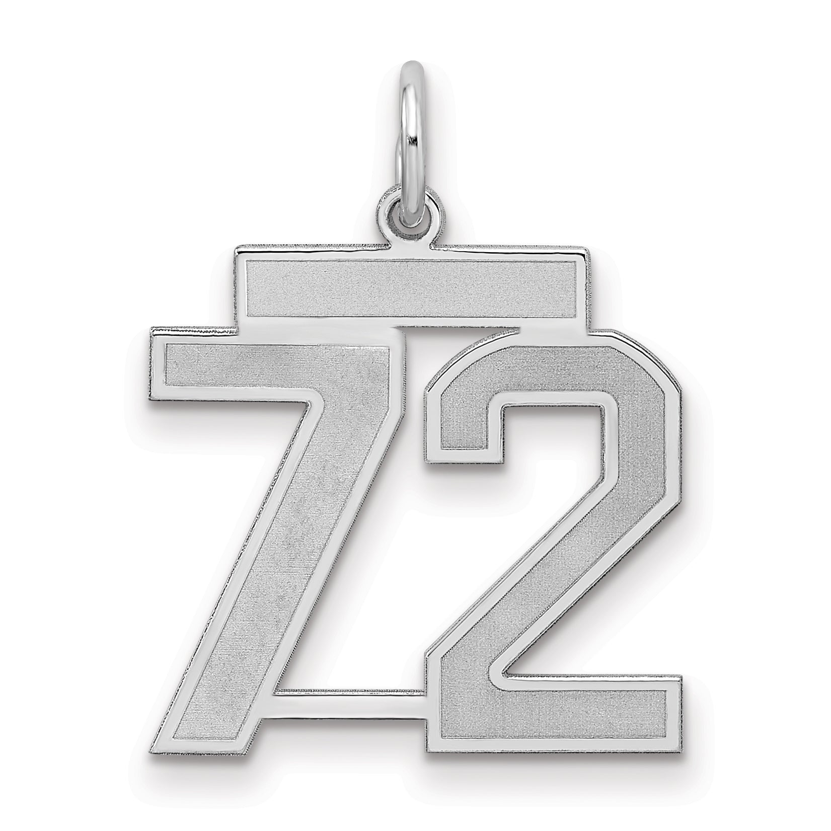 Sterling Silver Silver/Rhodium-Plated Satin Number 72 Charm