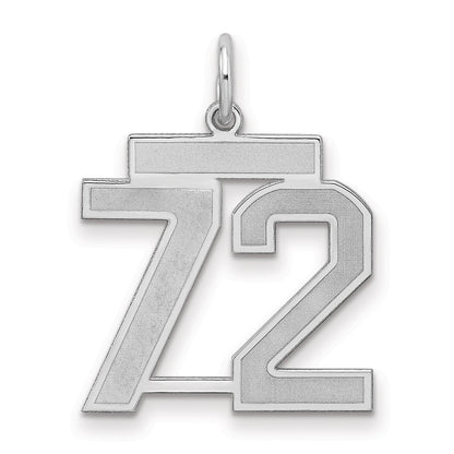 Sterling Silver Silver/Rhodium-Plated Satin Number 72 Charm