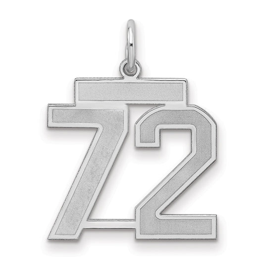 Sterling Silver Silver/Rhodium-Plated Satin Number 72 Charm