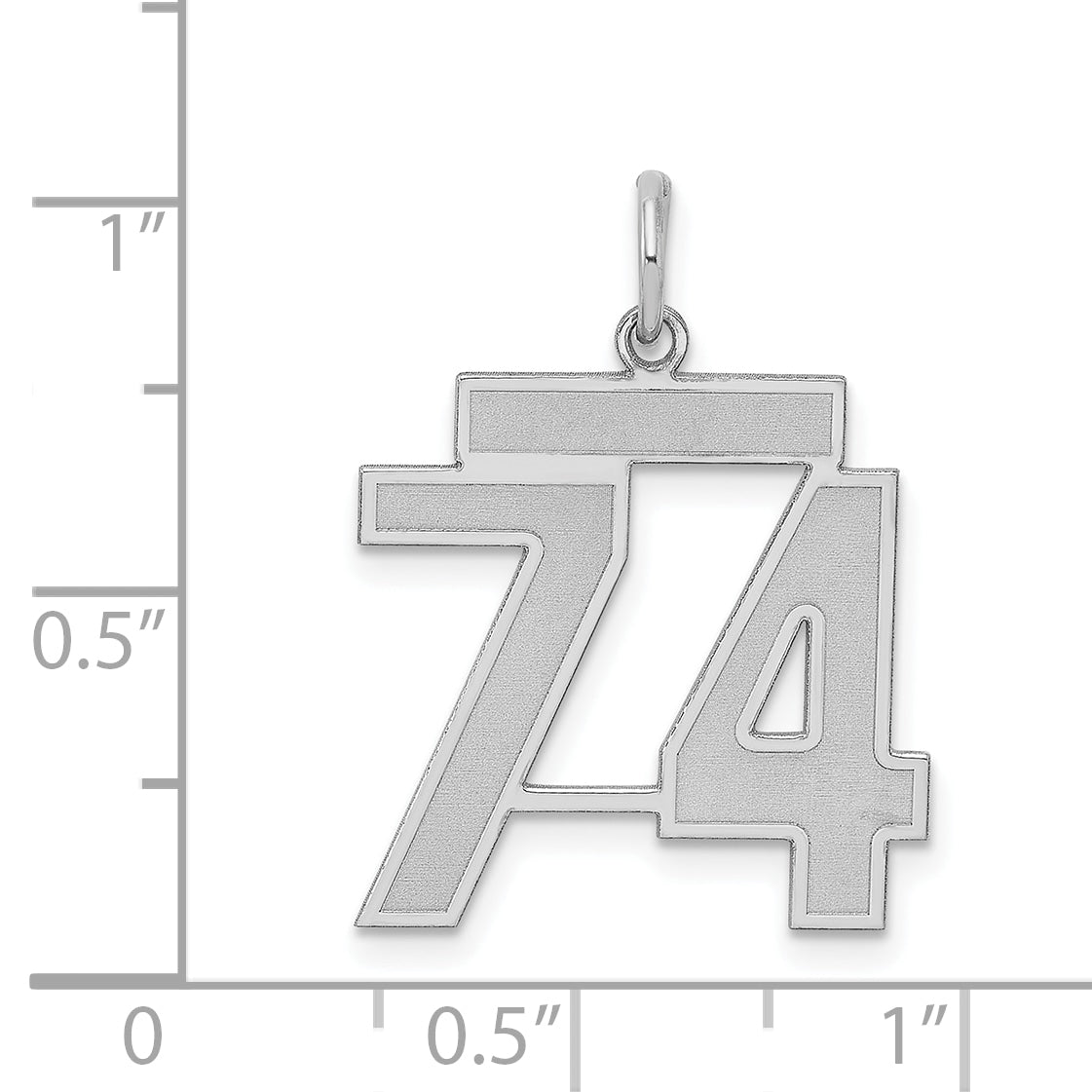 Sterling Silver Silver/Rhodium-Plated Satin Number 74 Charm