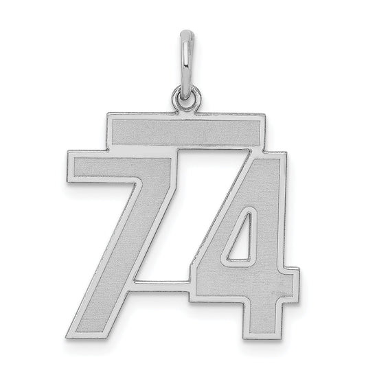 Sterling Silver Silver/Rhodium-Plated Satin Number 74 Charm