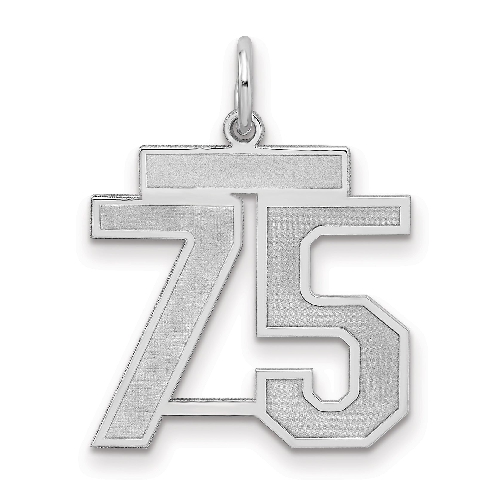 Sterling Silver Silver/Rhodium-Plated Satin Number 75 Charm