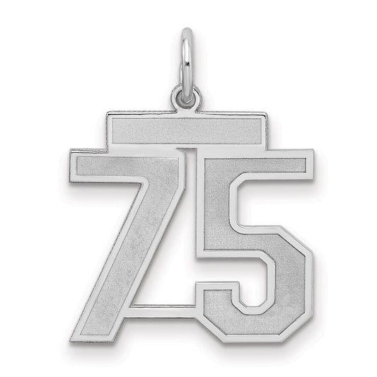 Sterling Silver Silver/Rhodium-Plated Satin Number 75 Charm