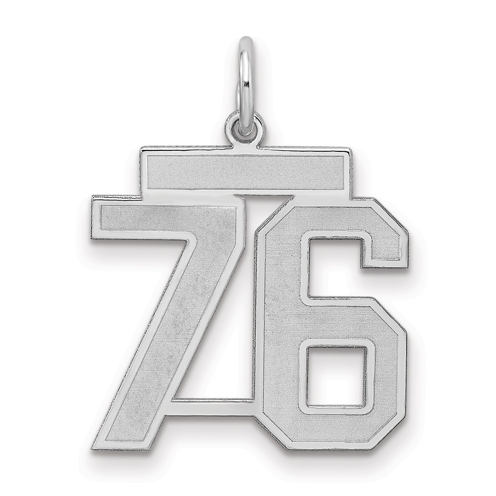 Sterling Silver Silver/Rhodium-Plated Satin Number 76 Charm