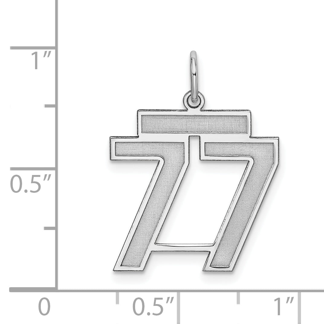 Sterling Silver Silver/Rhodium-Plated Satin Number 77 Charm