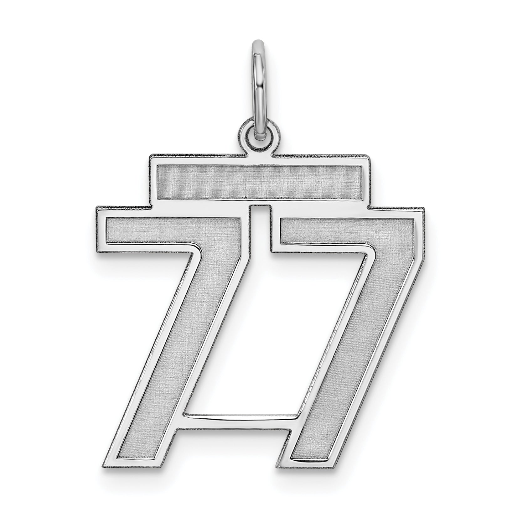 Sterling Silver Silver/Rhodium-Plated Satin Number 77 Charm
