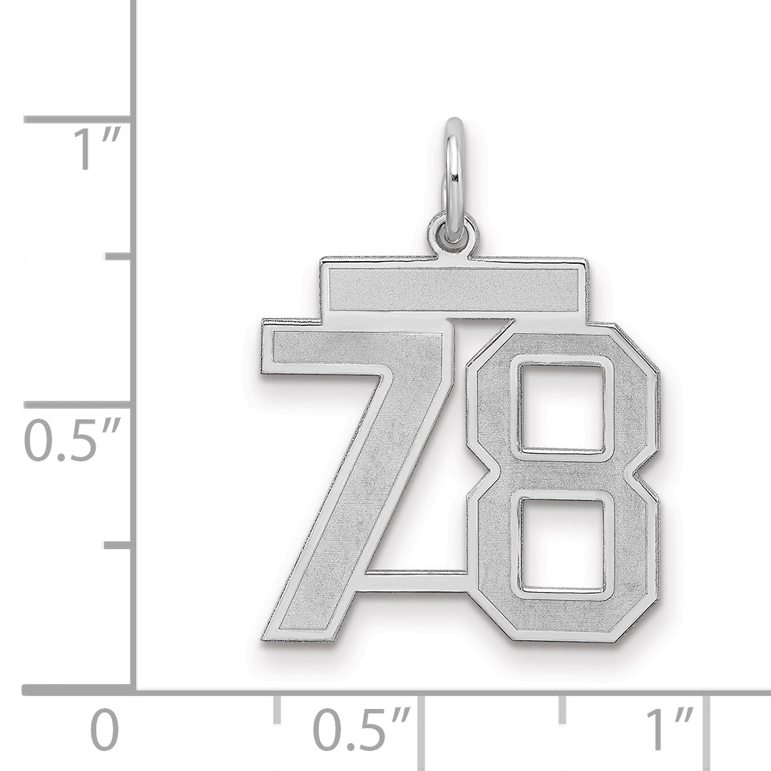 Sterling Silver Silver/Rhodium-Plated Satin Number 78 Charm