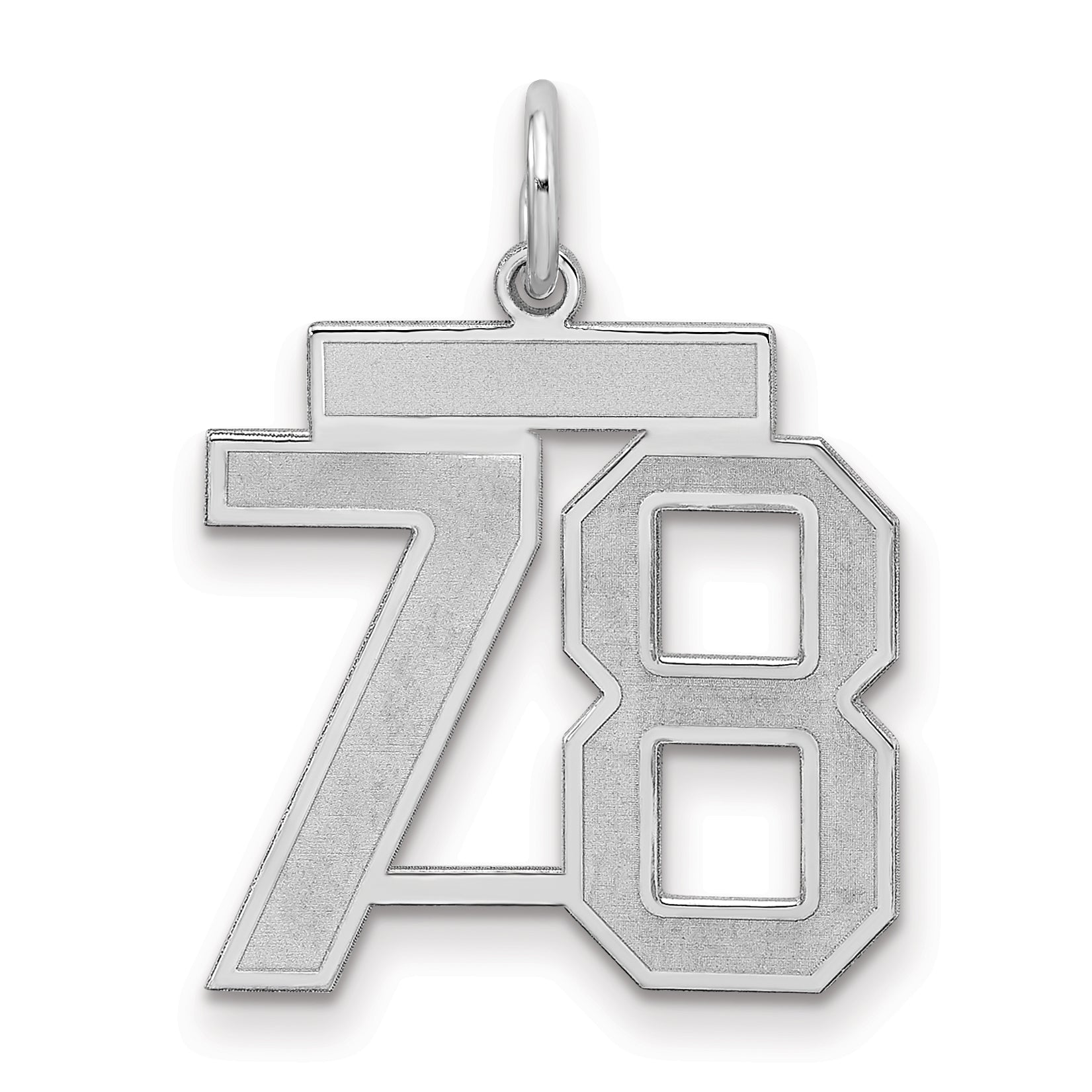 Sterling Silver Silver/Rhodium-Plated Satin Number 78 Charm