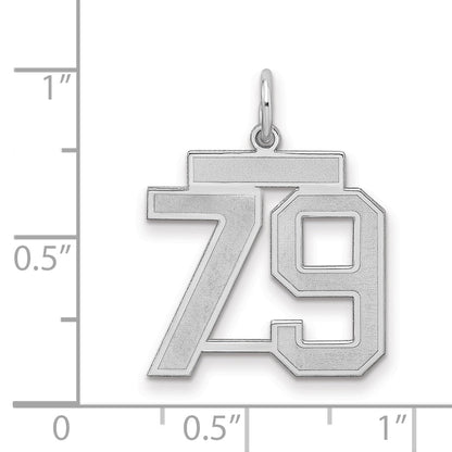 Sterling Silver Silver/Rhodium-Plated Satin Number 79 Charm