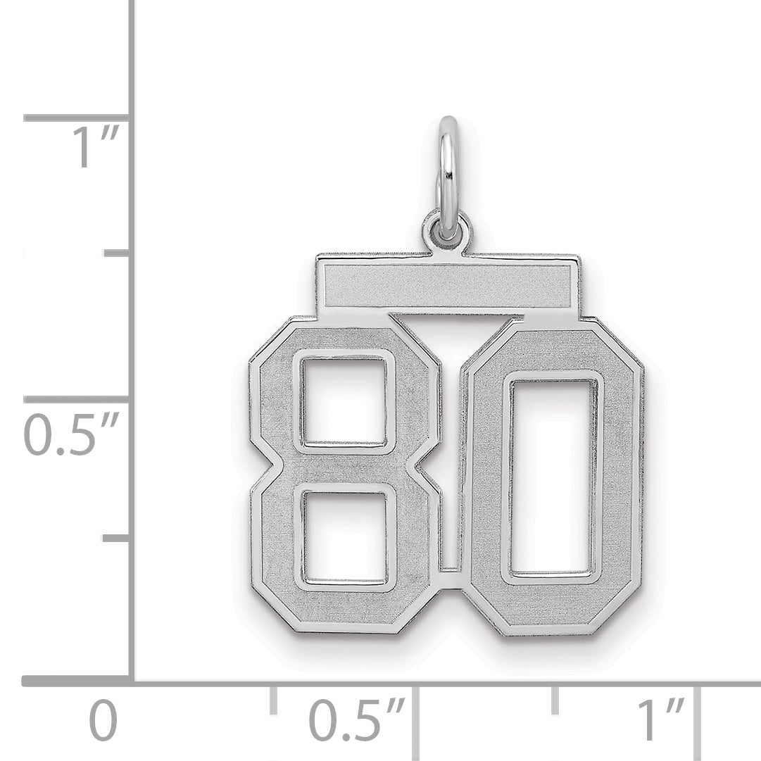 Sterling Silver Silver/Rhodium-Plated Satin Number 80 Charm