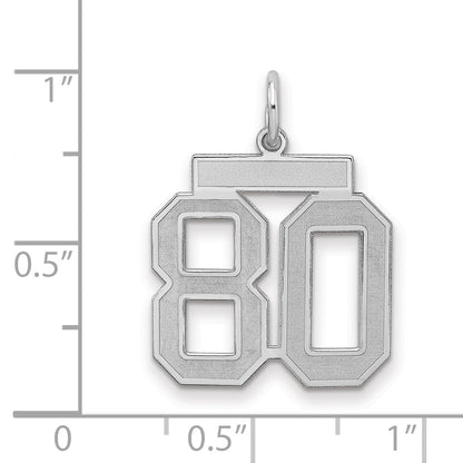 Sterling Silver Silver/Rhodium-Plated Satin Number 80 Charm