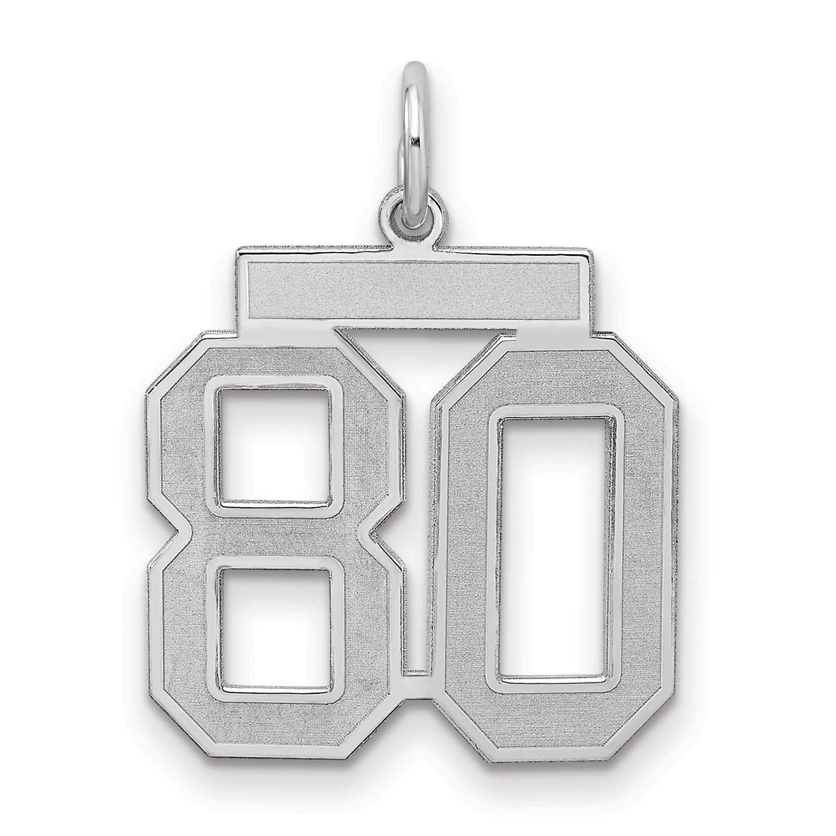 Sterling Silver Silver/Rhodium-Plated Satin Number 80 Charm