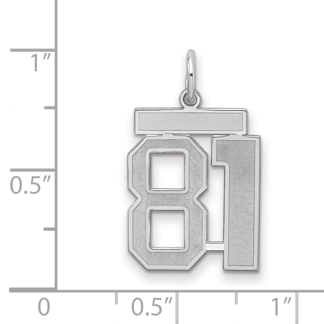 Sterling Silver Silver/Rhodium-Plated Satin Number 81 Charm