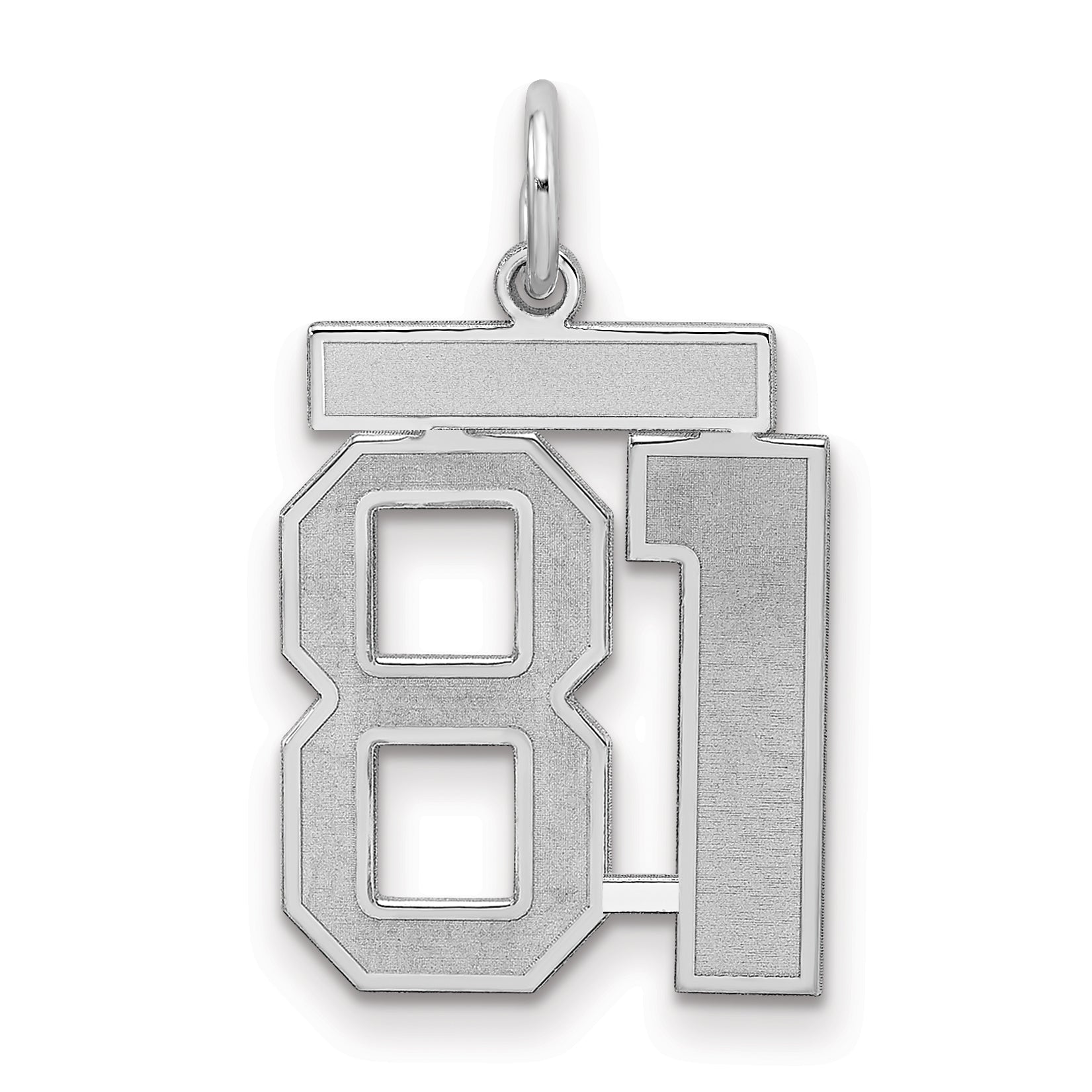 Sterling Silver Silver/Rhodium-Plated Satin Number 81 Charm