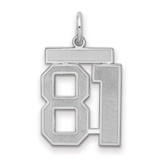 Sterling Silver Silver/Rhodium-Plated Satin Number 81 Charm