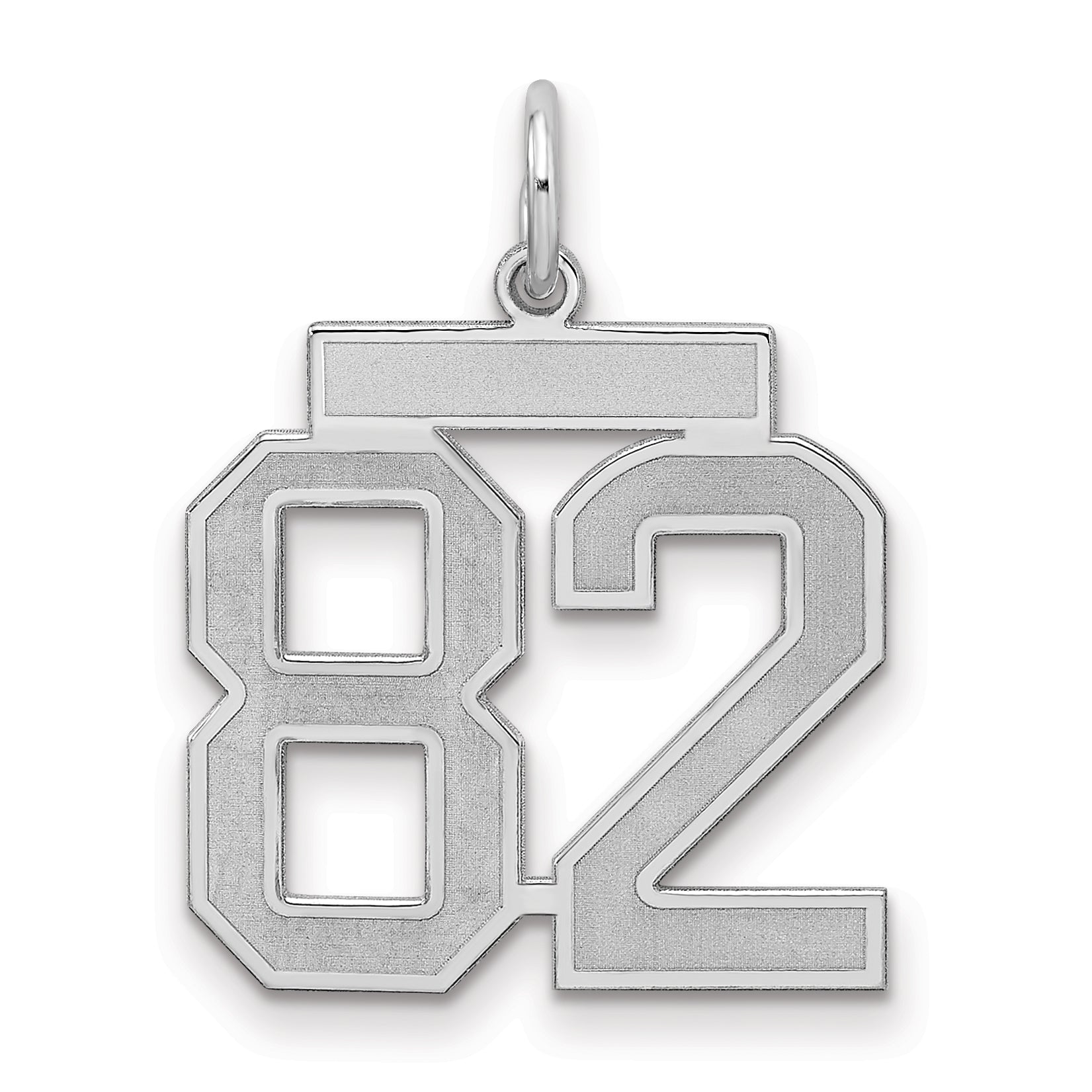 Sterling Silver Silver/Rhodium-Plated Satin Number 82 Charm