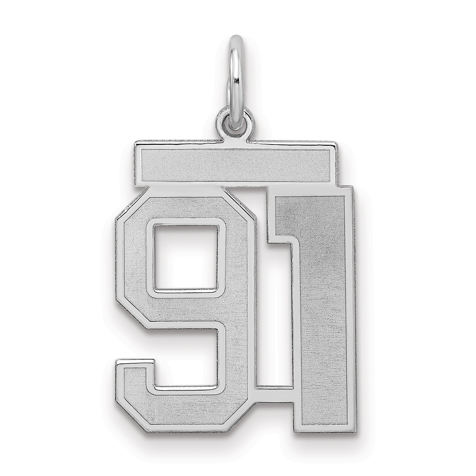 Sterling Silver Silver/Rhodium-Plated Satin Number 91 Charm