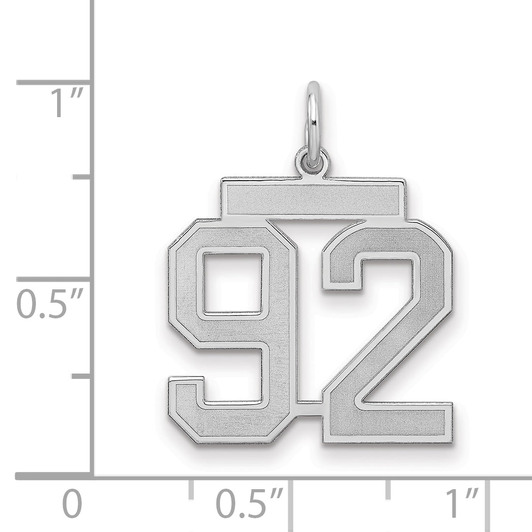 Sterling Silver Silver/Rhodium-Plated Satin Number 92 Charm