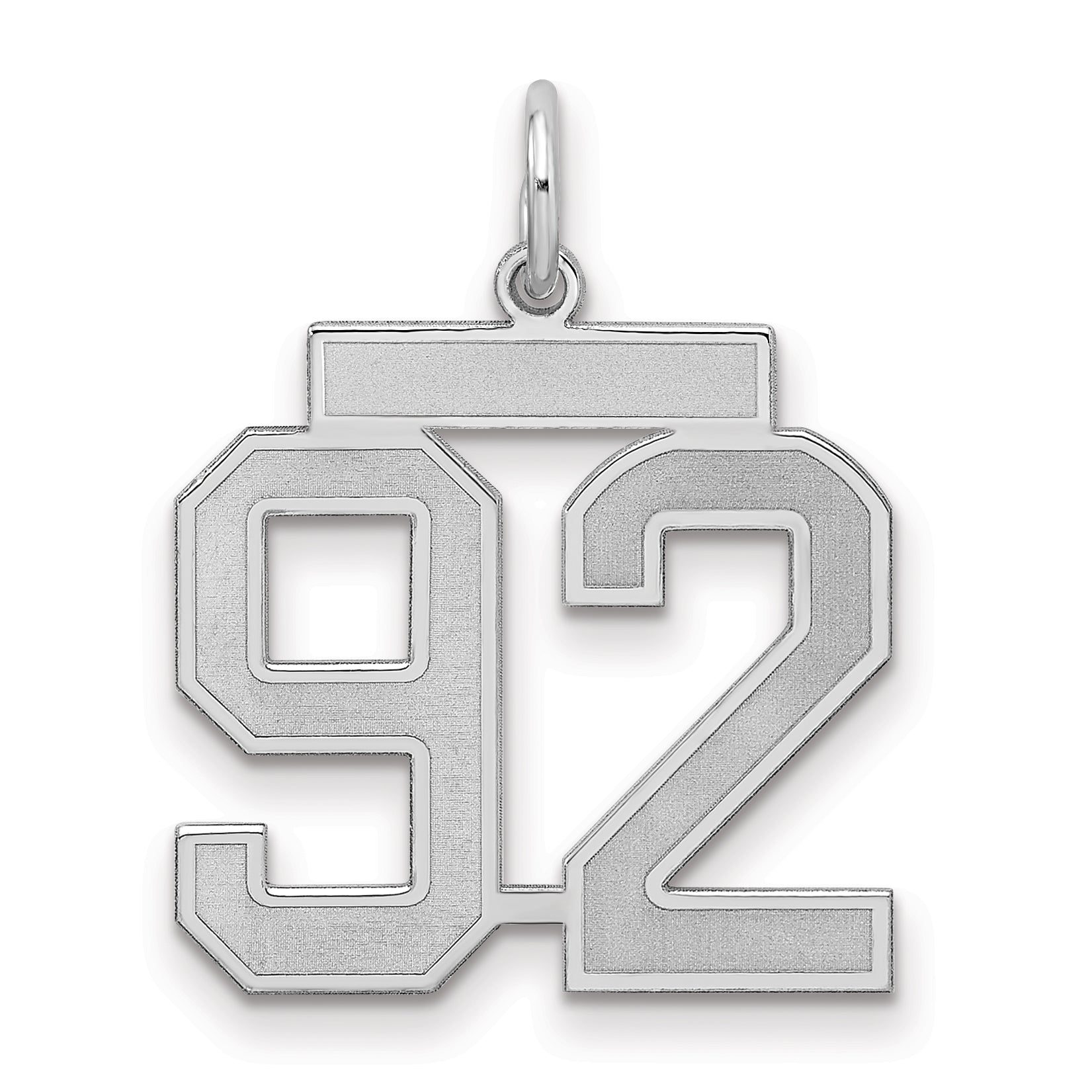 Sterling Silver Silver/Rhodium-Plated Satin Number 92 Charm