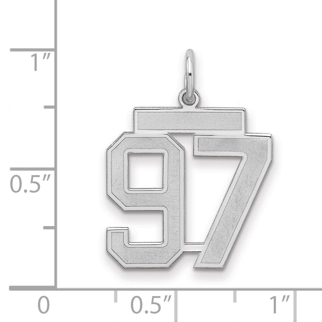 Sterling Silver Silver/Rhodium-Plated Satin Number 97 Charm