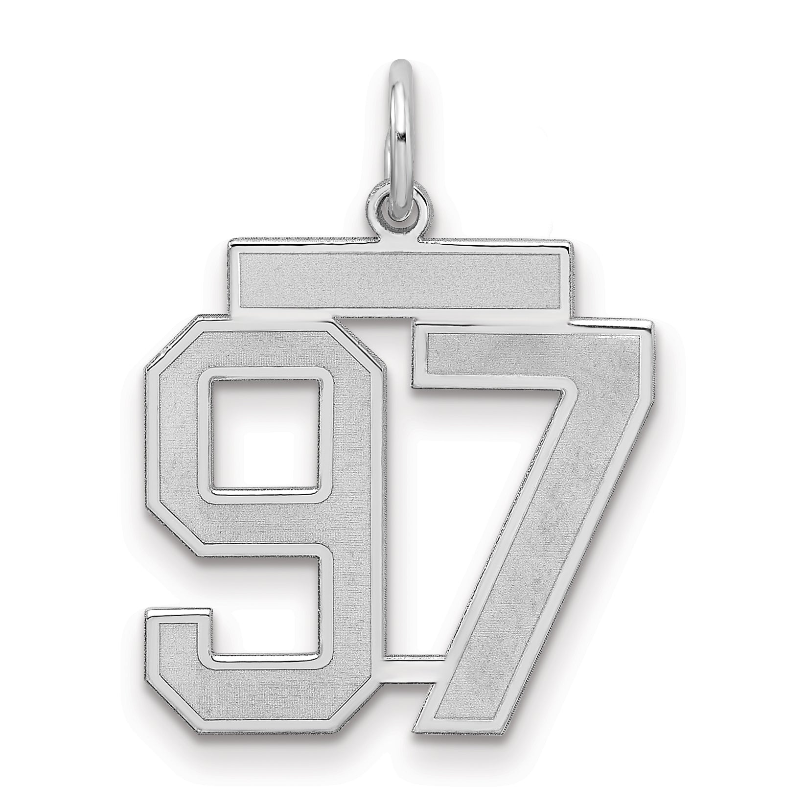 Sterling Silver Silver/Rhodium-Plated Satin Number 97 Charm