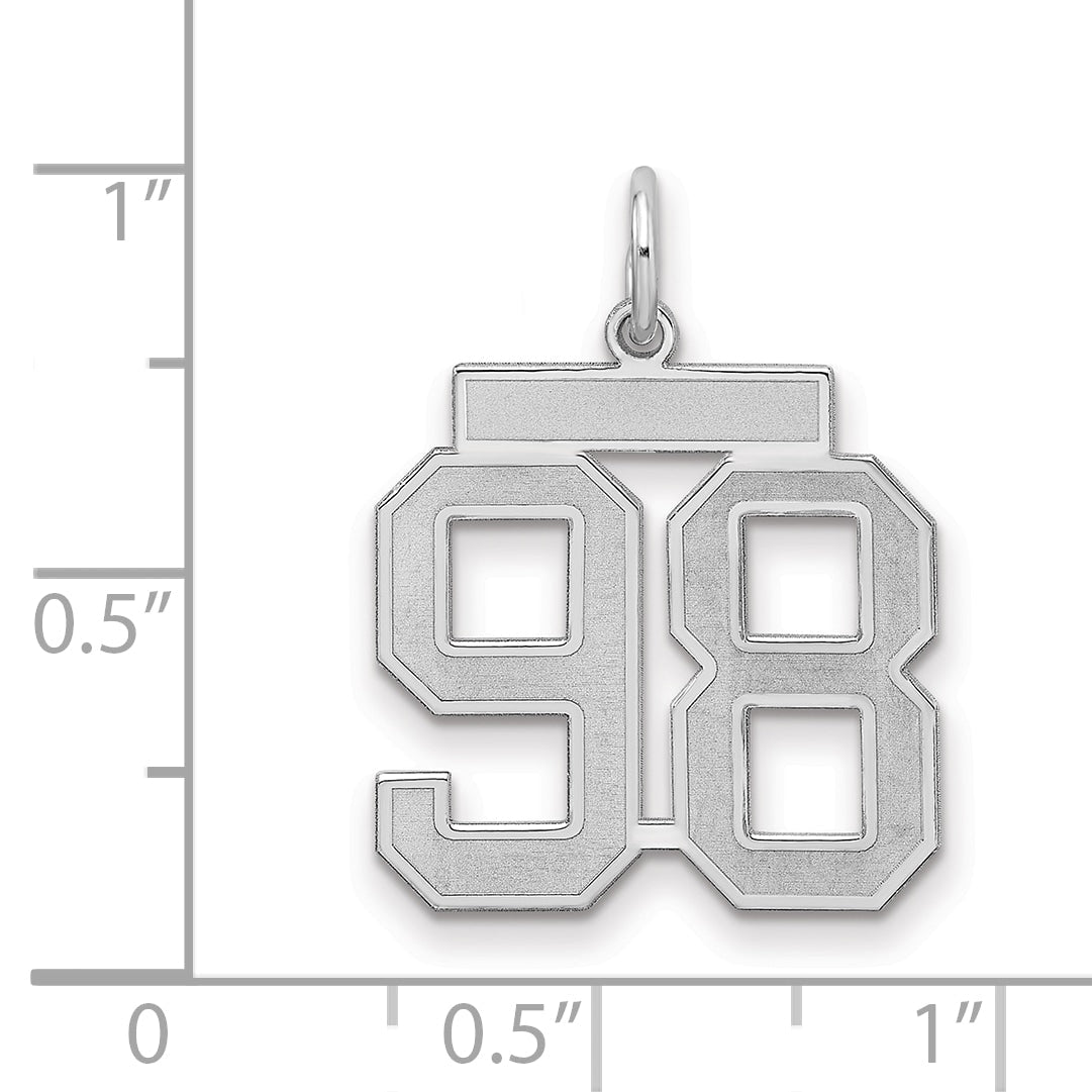 Sterling Silver Silver/Rhodium-Plated Satin Number 98 Charm