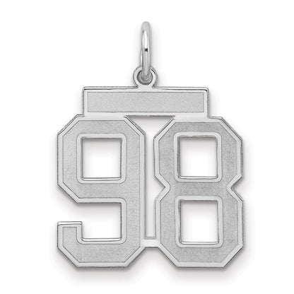Sterling Silver Silver/Rhodium-Plated Satin Number 98 Charm