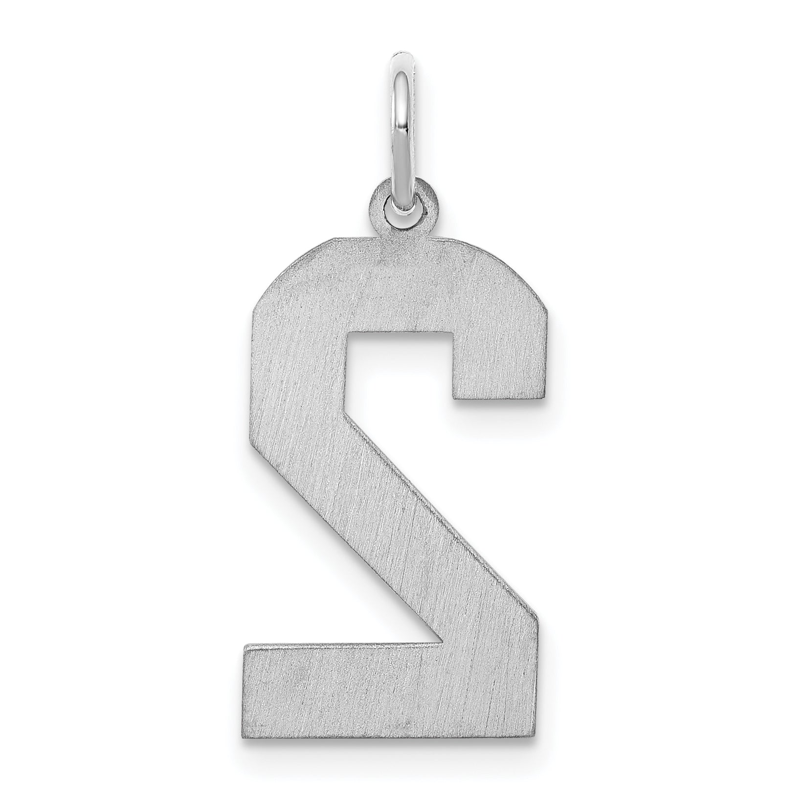 Sterling Silver Silver/Rhodium-Plated Satin Number 2 Charm