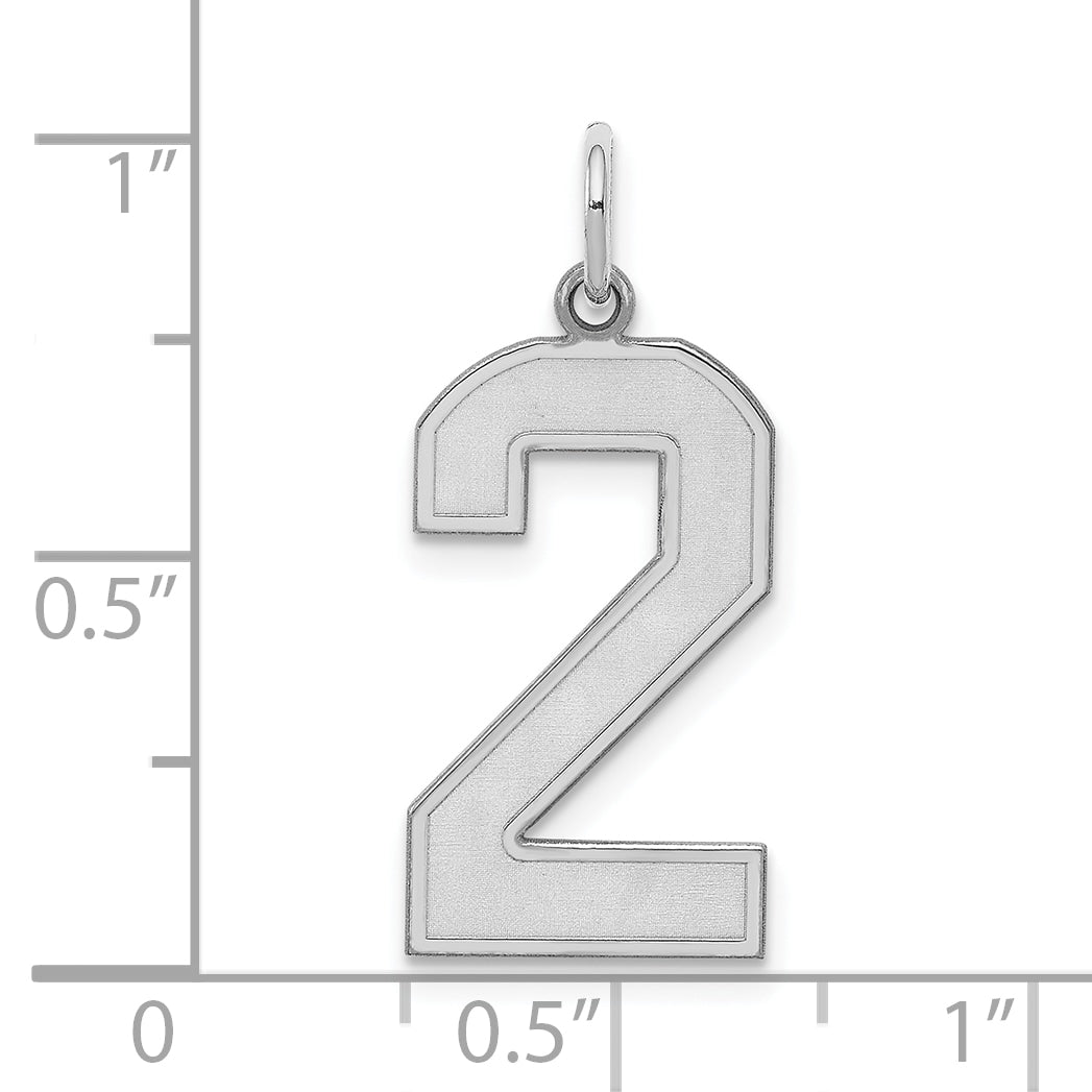 Sterling Silver Silver/Rhodium-Plated Satin Number 2 Charm