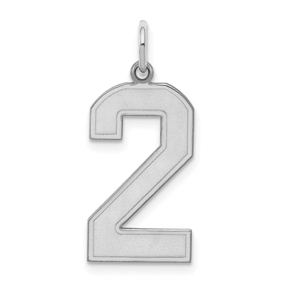 Sterling Silver Silver/Rhodium-Plated Satin Number 2 Charm