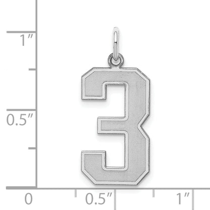 Sterling Silver Silver/Rhodium-Plated Satin Number 3 Charm