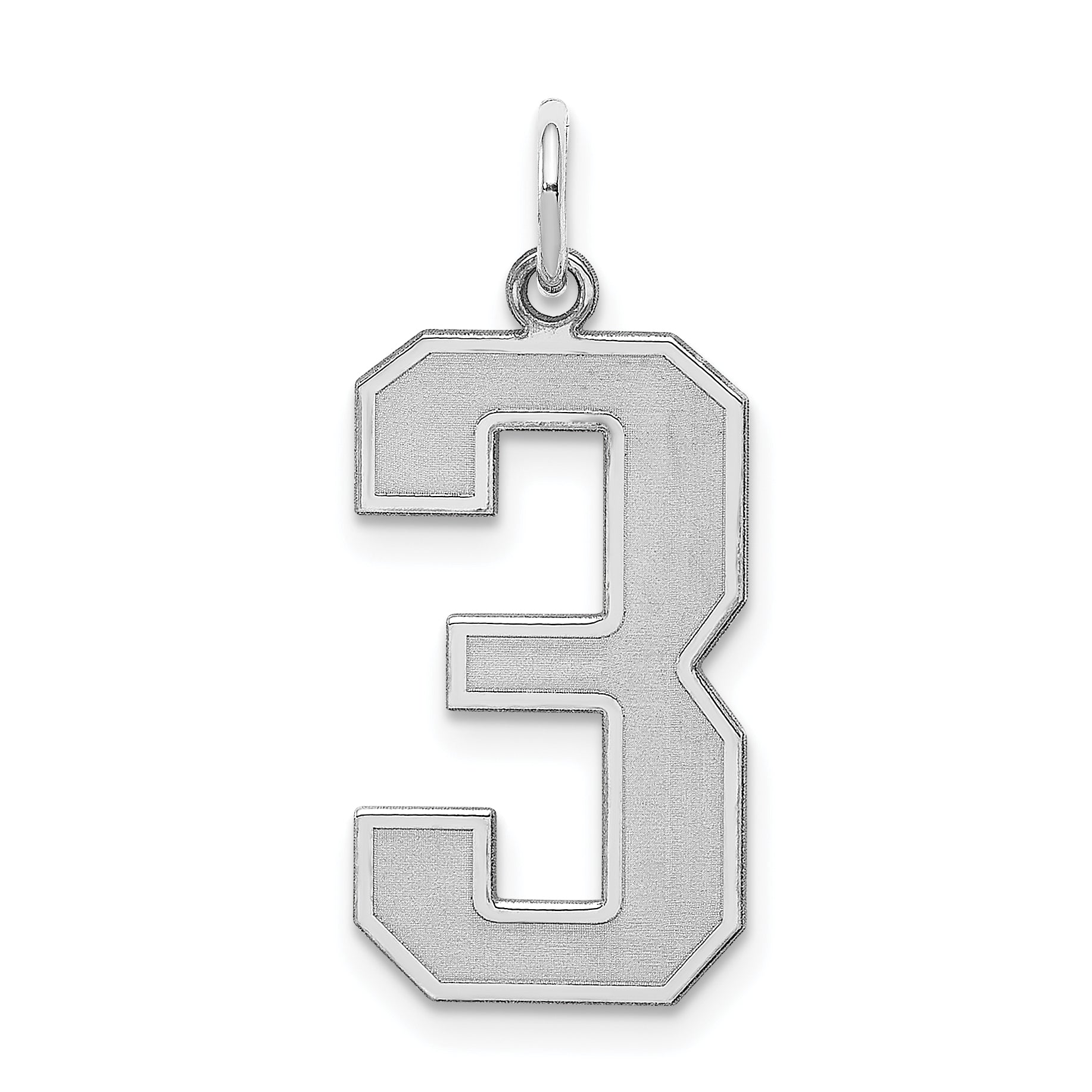Sterling Silver Silver/Rhodium-Plated Satin Number 3 Charm