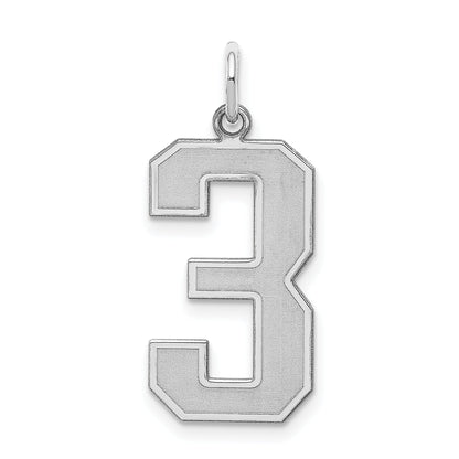 Sterling Silver Silver/Rhodium-Plated Satin Number 3 Charm