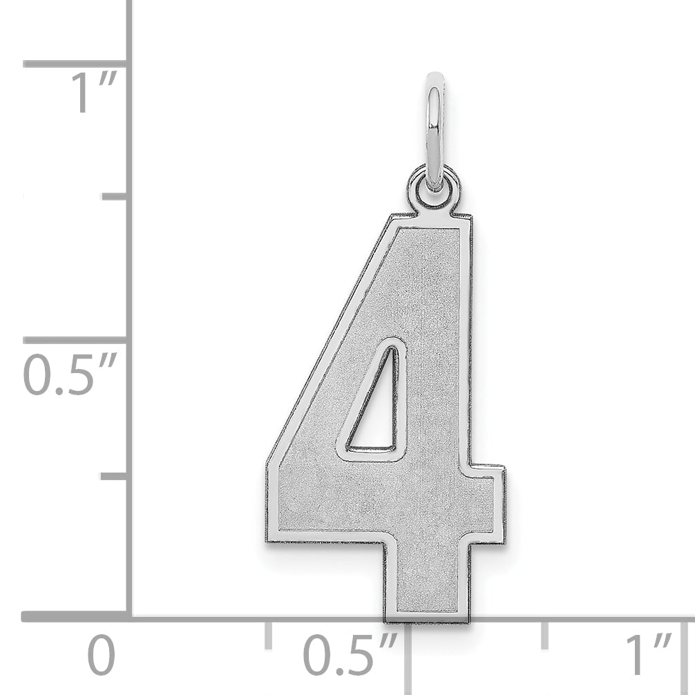 Sterling Silver Silver/Rhodium-Plated Satin Number 4 Charm