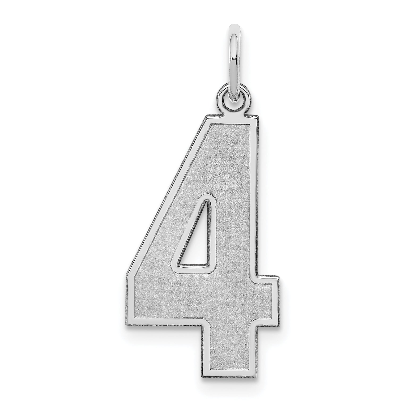 Sterling Silver Silver/Rhodium-Plated Satin Number 4 Charm