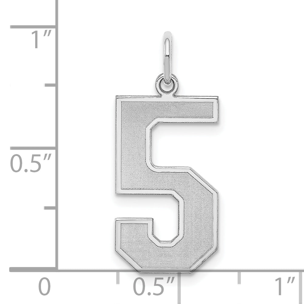 Sterling Silver Silver/Rhodium-Plated Satin Number 5 Charm